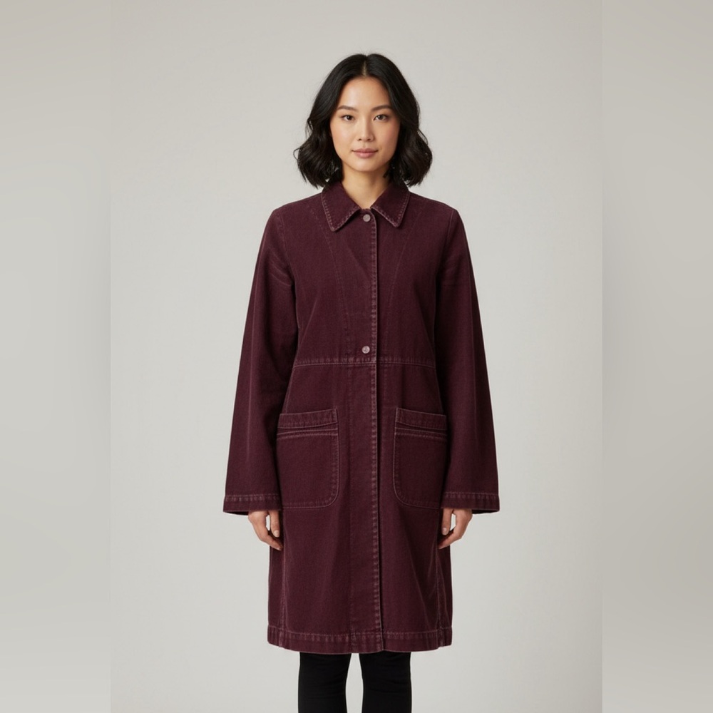 VTG STYLE BURGUNDY WINE BRUSHED COTTON CAR COAT GORP-CORE WHIMSYGOTH BELL SLEEVE